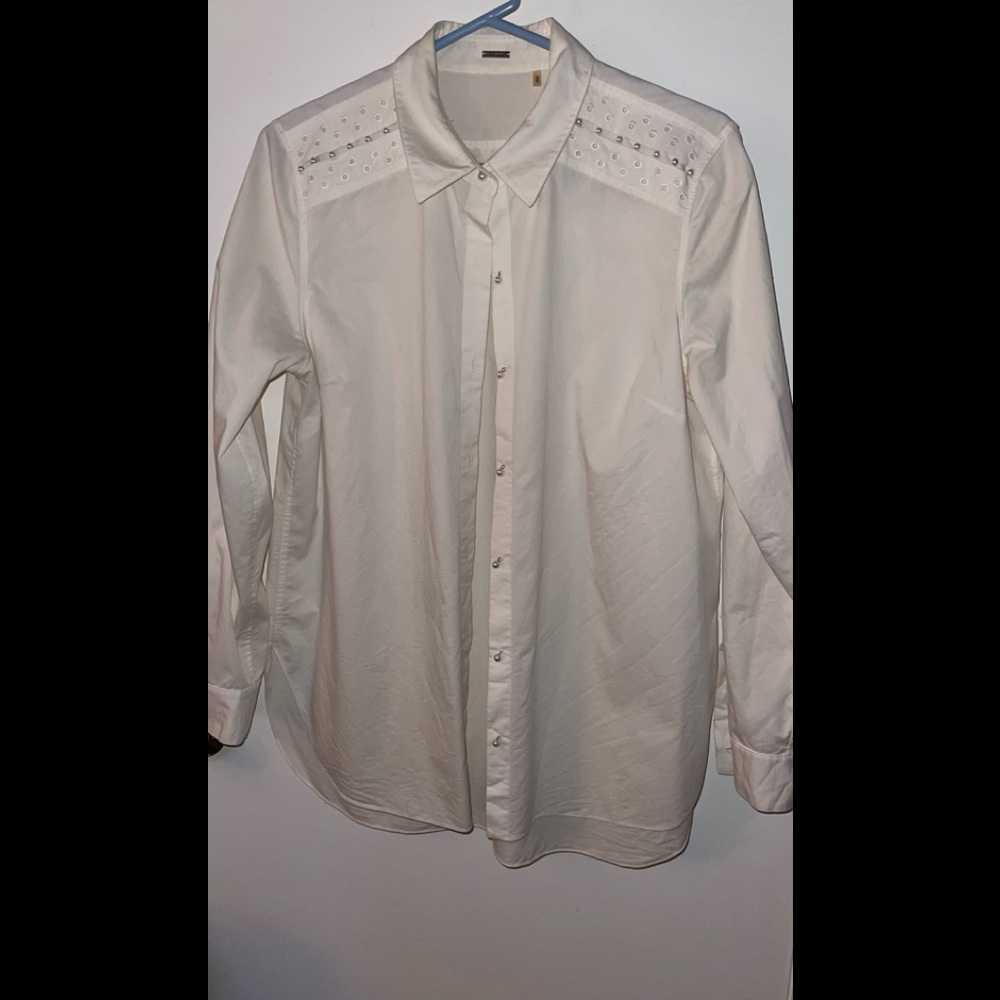 White Long Sleeve Button Down Shirt with Back Detail